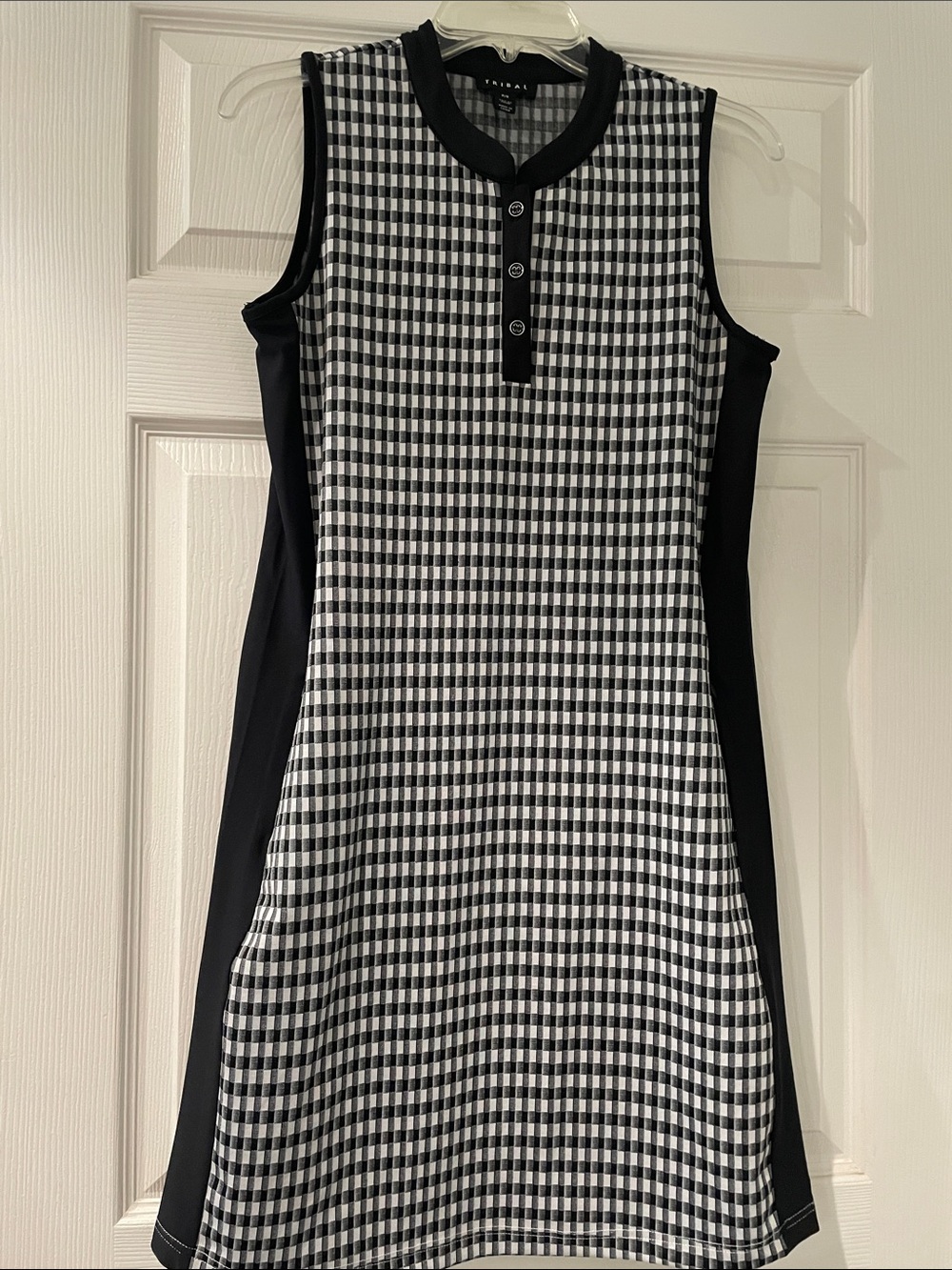 Tribal Black & White Gingham Henley Sleeveless Mini Dress